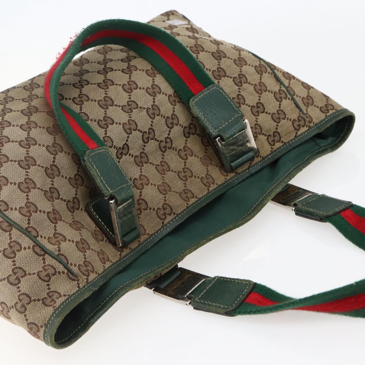 GUCCI GG Canvas Web Sherry Line Tote Bag Beige Green Red 145758 Auth gh835