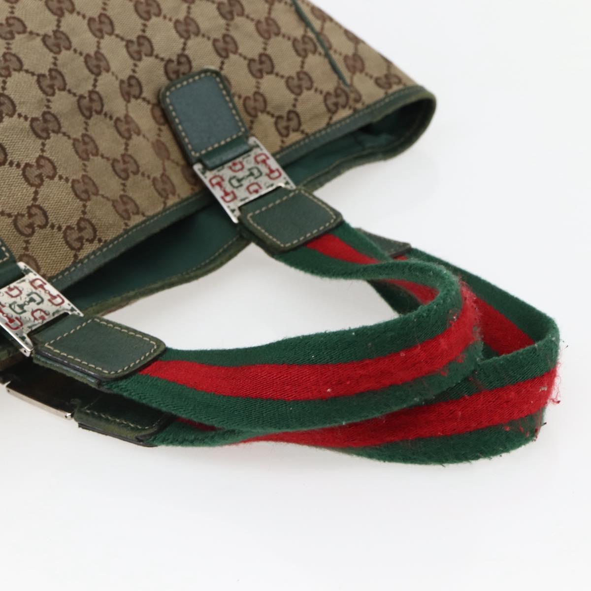 GUCCI GG Canvas Web Sherry Line Tote Bag Beige Green Red 145758 Auth gh835