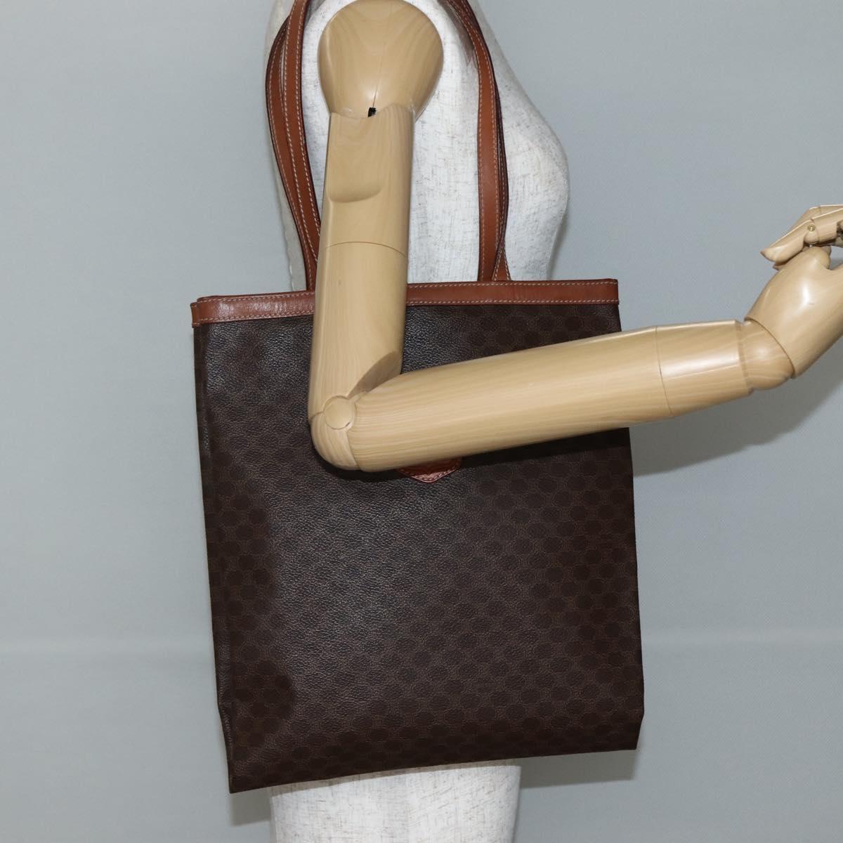 CELINE Macadam Canvas Tote Bag PVC Leather Brown Gold Auth gh838