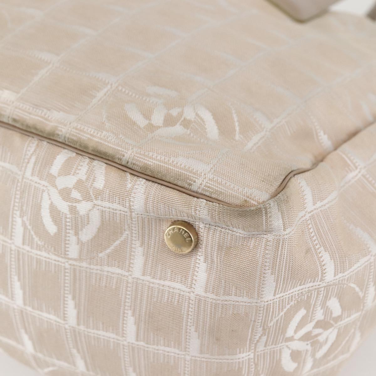 CHANEL New Travel Line Tote Bag Nylon Beige Gold CC Auth gh841