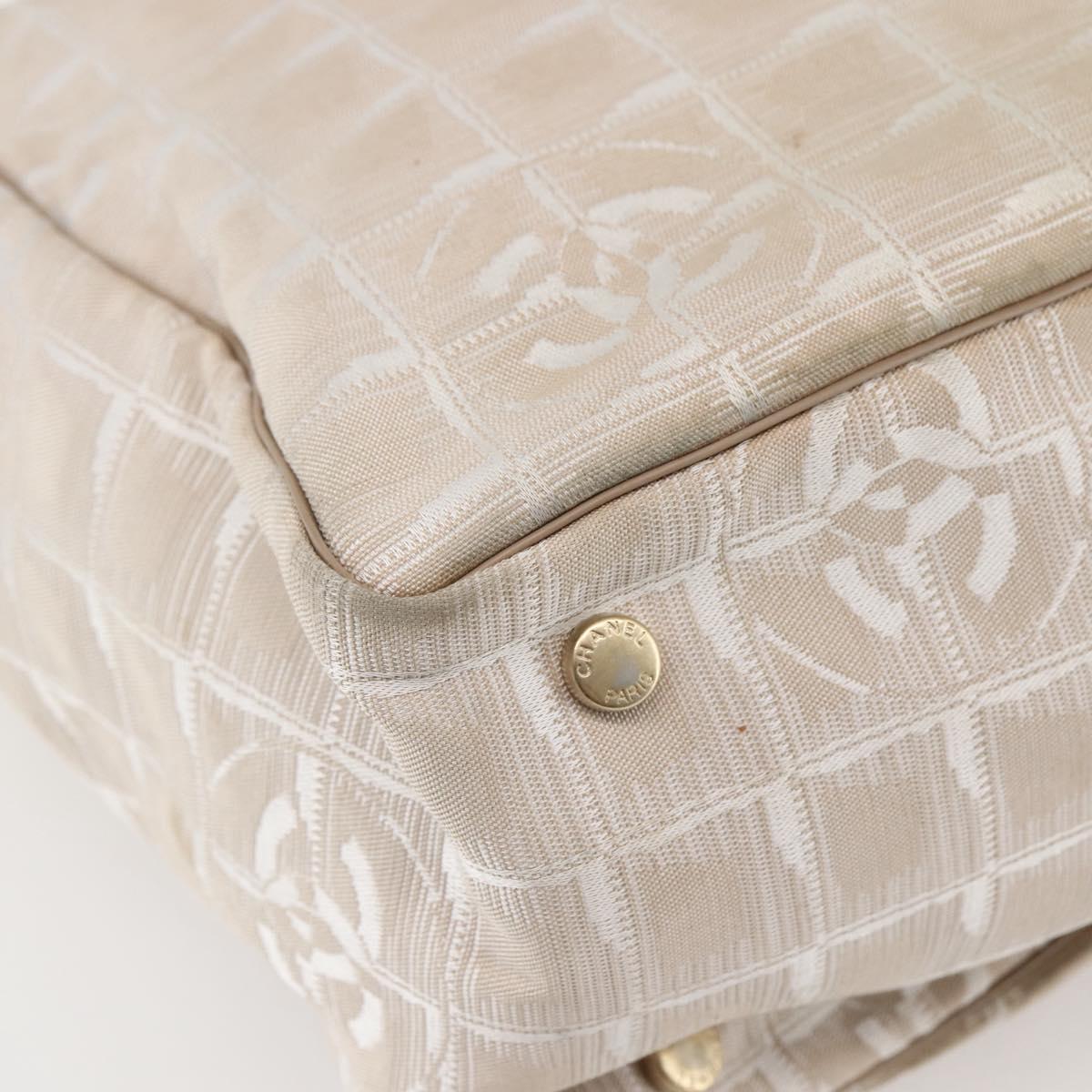 CHANEL New Travel Line Tote Bag Nylon Beige Gold CC Auth gh841