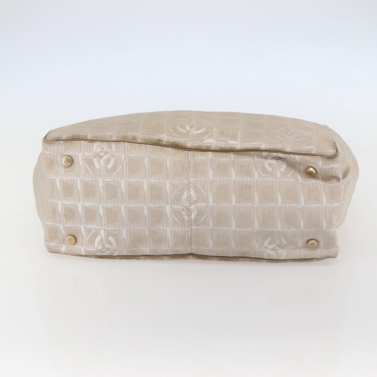 CHANEL New Travel Line Tote Bag Nylon Beige Gold CC Auth gh841