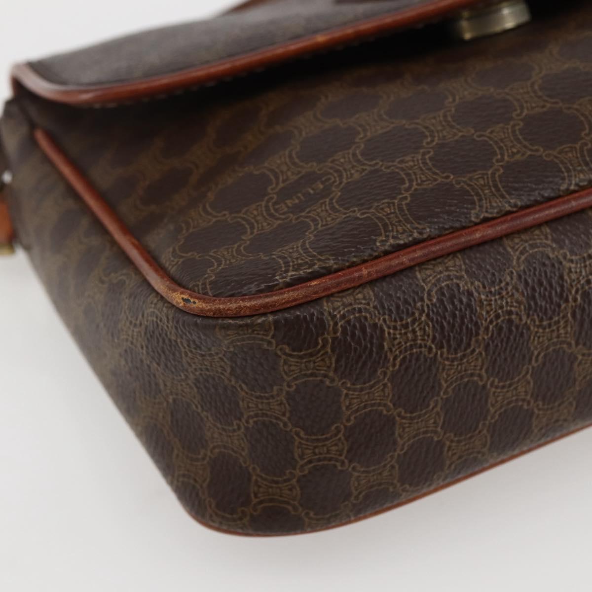 CELINE Macadam Canvas Shoulder Bag PVC Leather Brown Gold Auth gh867