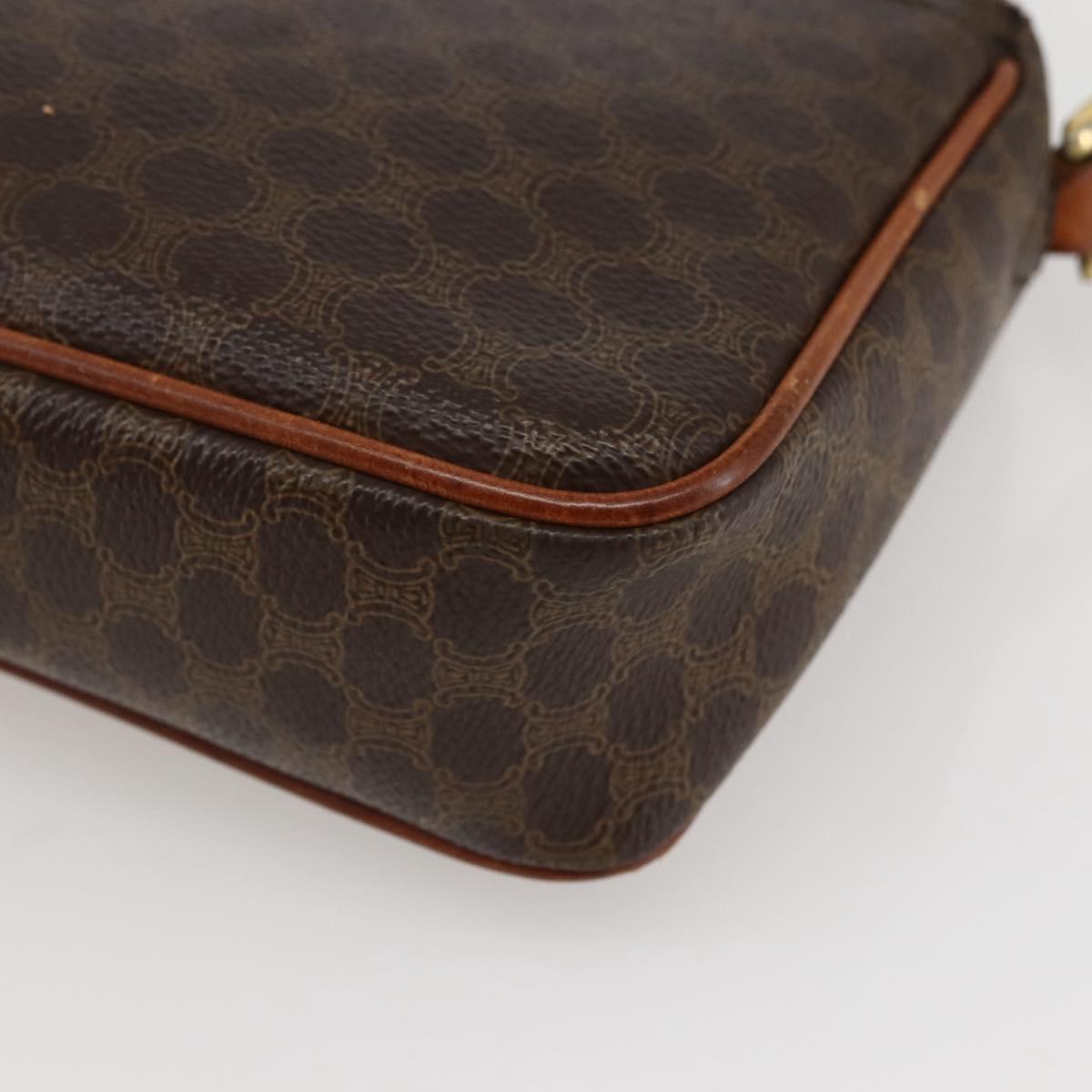 CELINE Macadam Canvas Shoulder Bag PVC Leather Brown Gold Auth gh867