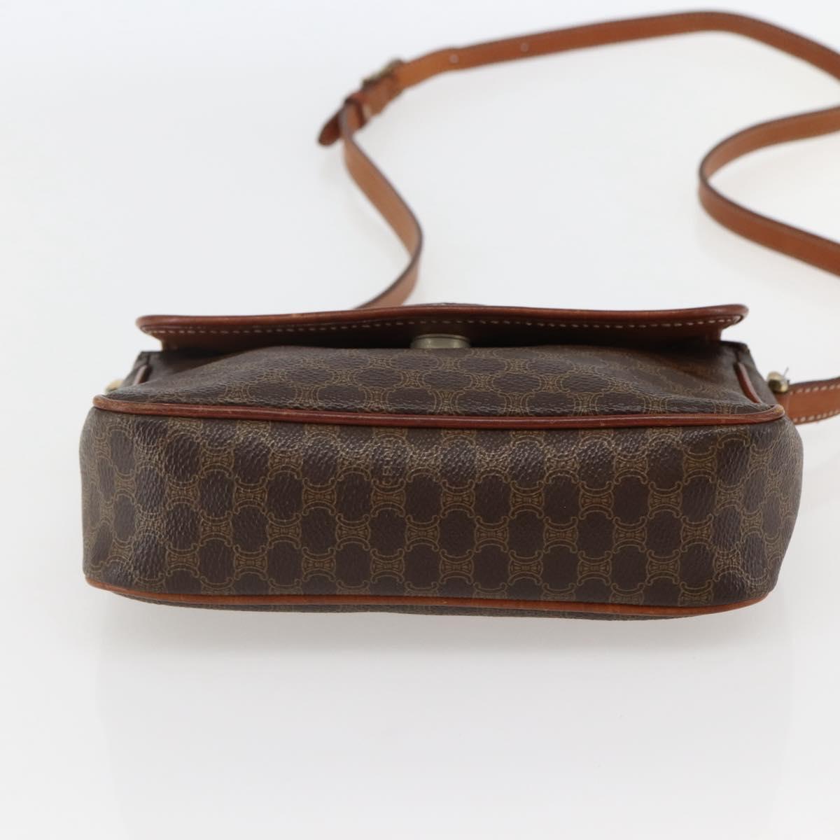 CELINE Macadam Canvas Shoulder Bag PVC Leather Brown Gold Auth gh867