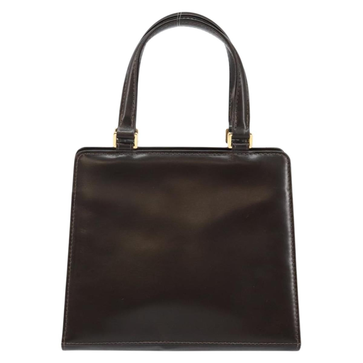 FENDI Hand Bag Leather Brown Gold Auth gh869