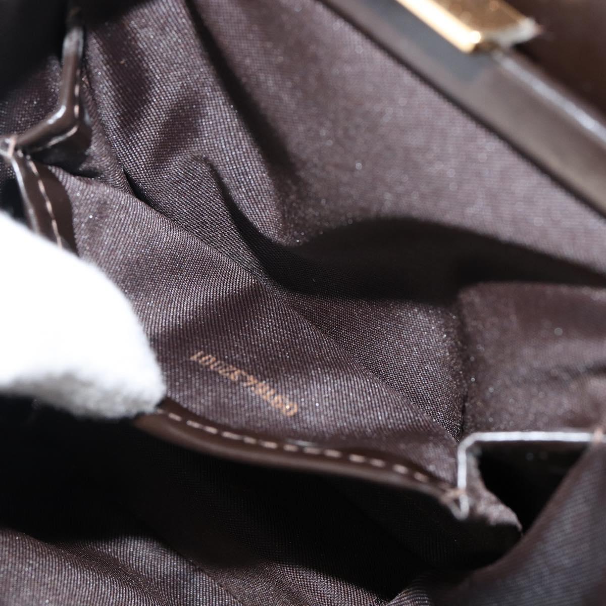 FENDI Hand Bag Leather Brown Gold Auth gh869