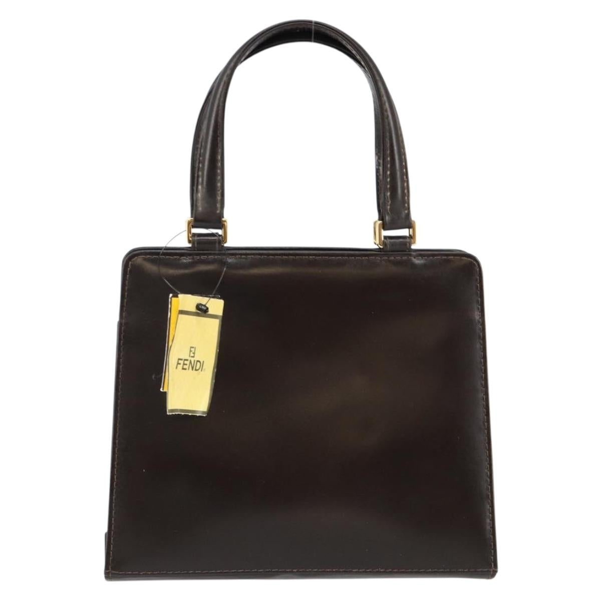 FENDI Hand Bag Leather Brown Gold Auth gh869