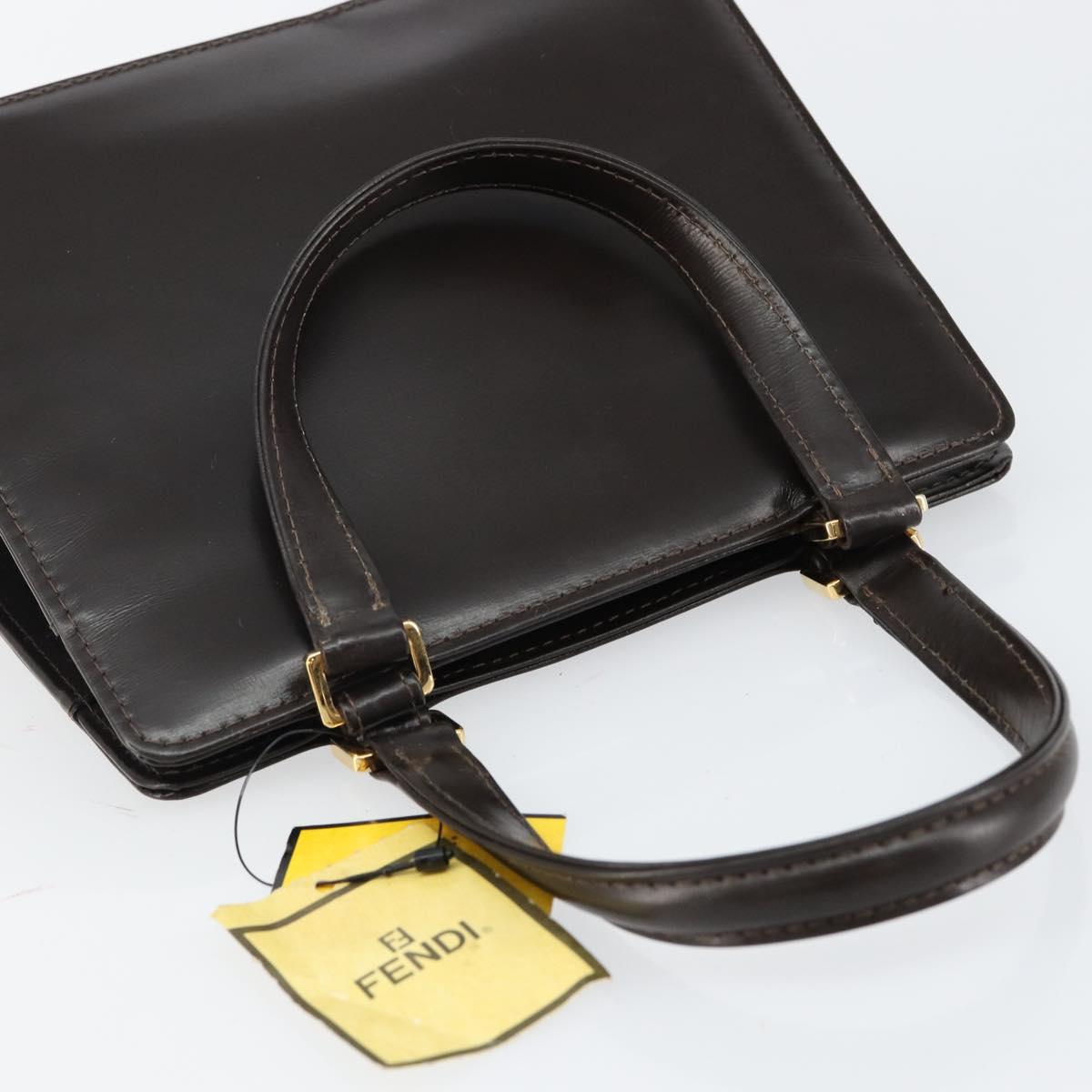 FENDI Hand Bag Leather Brown Gold Auth gh869