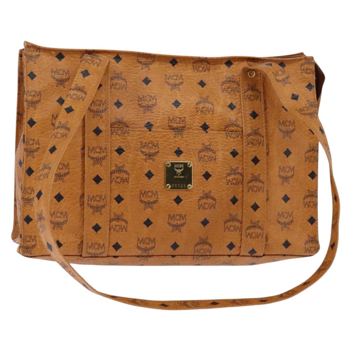 MCM Logogram Vicetos Tote Bag PVC Leather Brown Gold Auth gh881