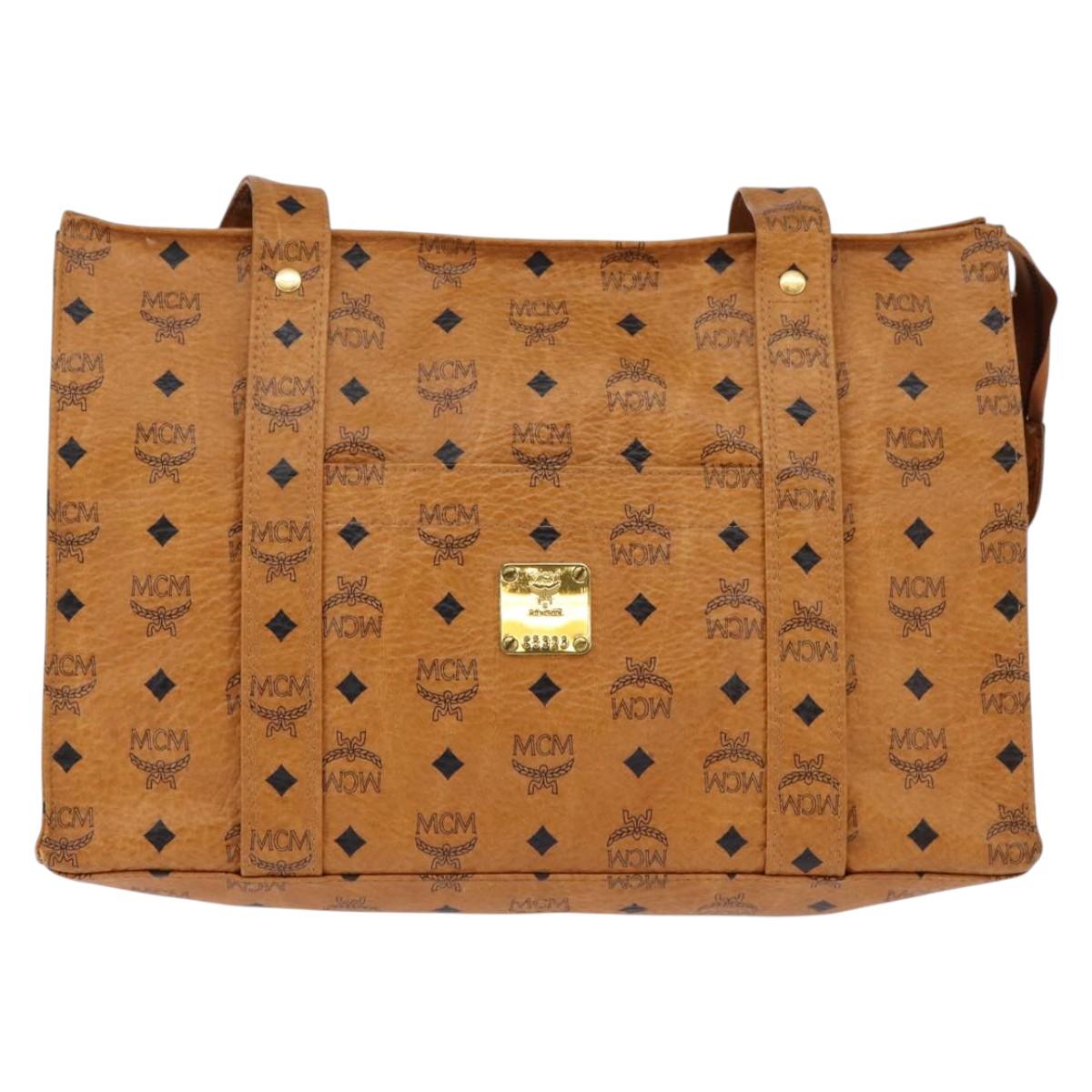 MCM Logogram Vicetos Tote Bag PVC Leather Brown Gold Auth gh881