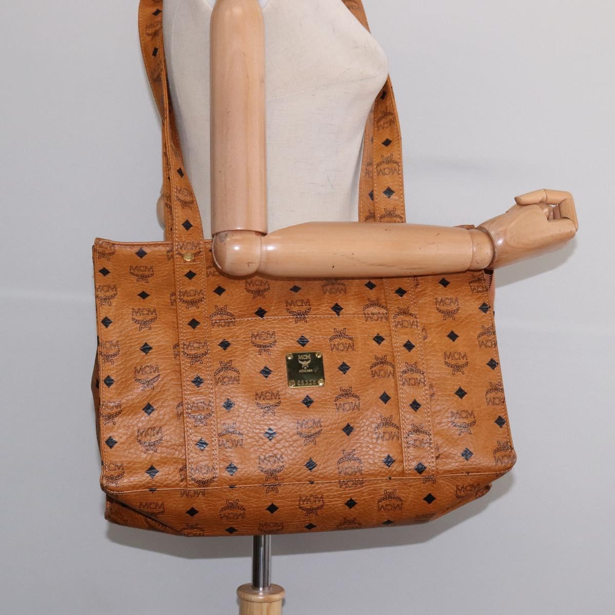 MCM Logogram Vicetos Tote Bag PVC Leather Brown Gold Auth gh881