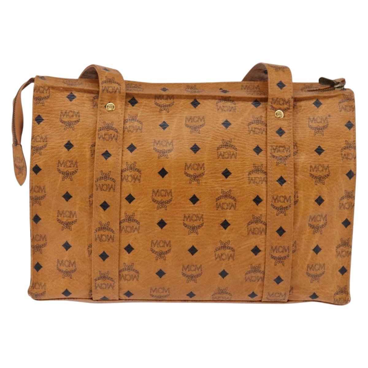 MCM Logogram Vicetos Tote Bag PVC Leather Brown Gold Auth gh881