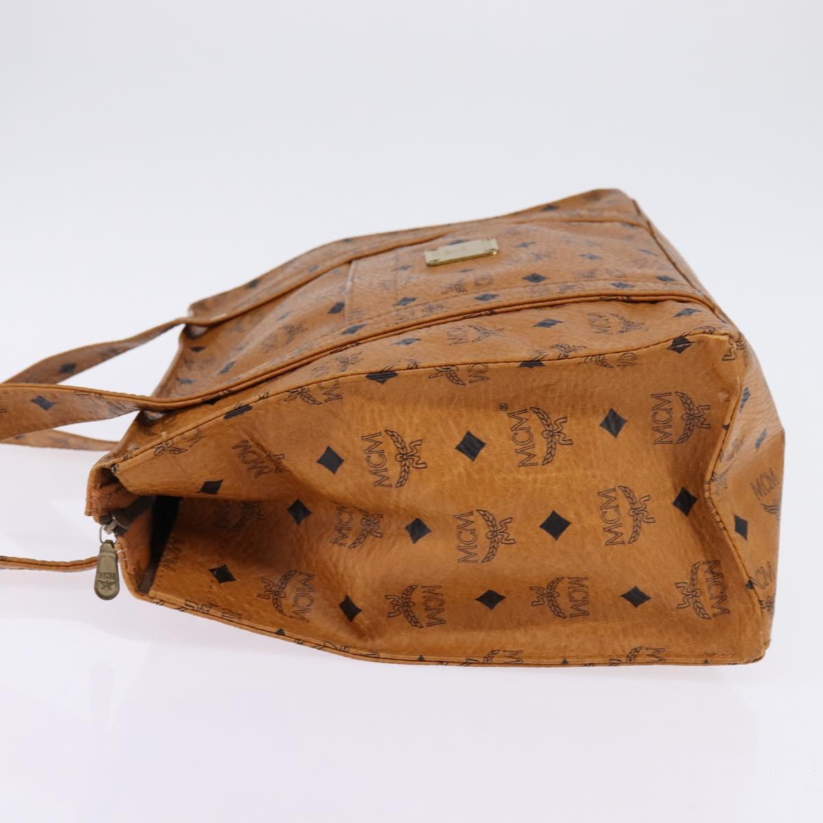 MCM Logogram Vicetos Tote Bag PVC Leather Brown Gold Auth gh881