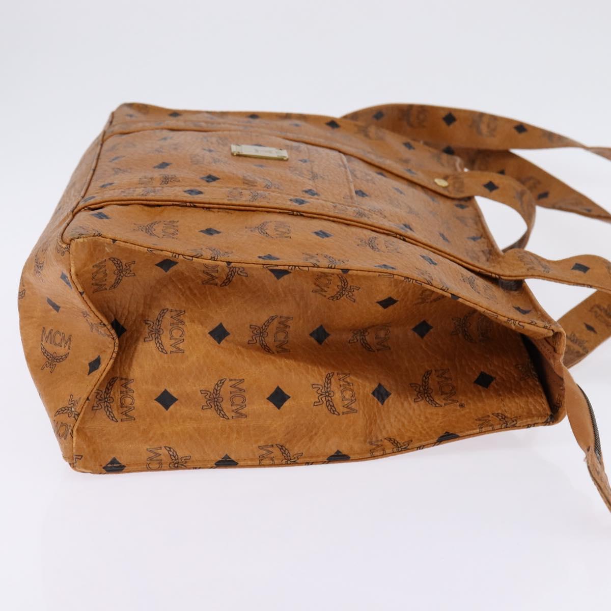 MCM Logogram Vicetos Tote Bag PVC Leather Brown Gold Auth gh881