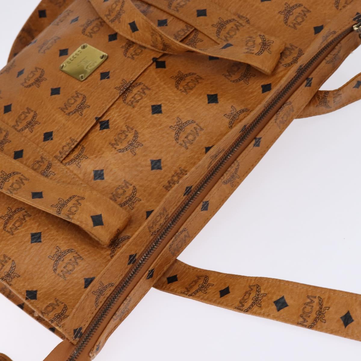 MCM Logogram Vicetos Tote Bag PVC Leather Brown Gold Auth gh881