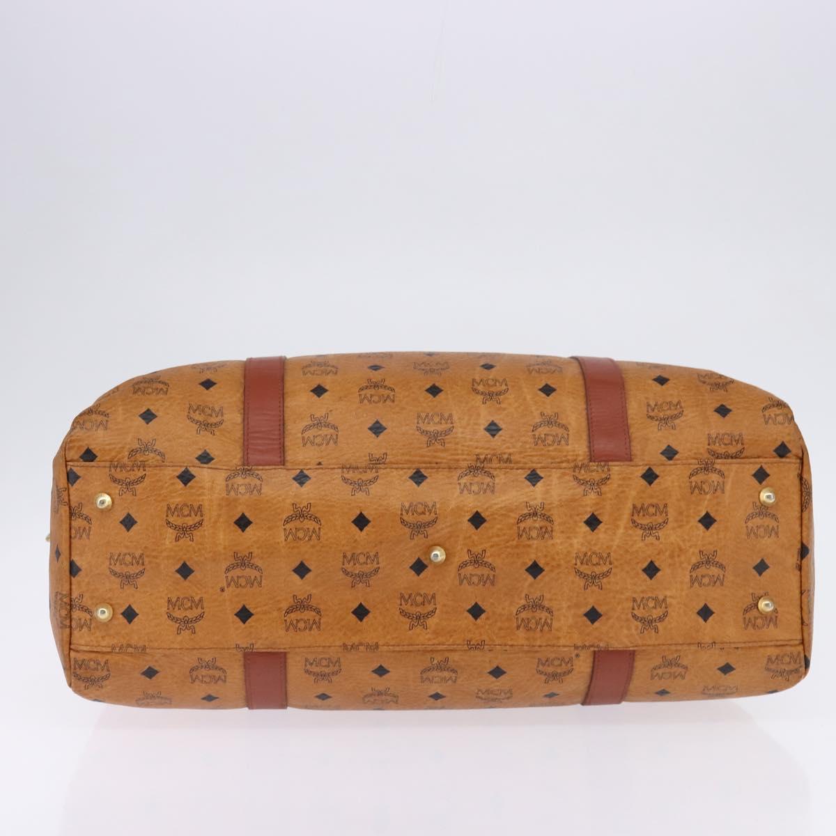 MCM Logogram Vicetos Boston Bag PVC Leather Brown Gold Auth gh882