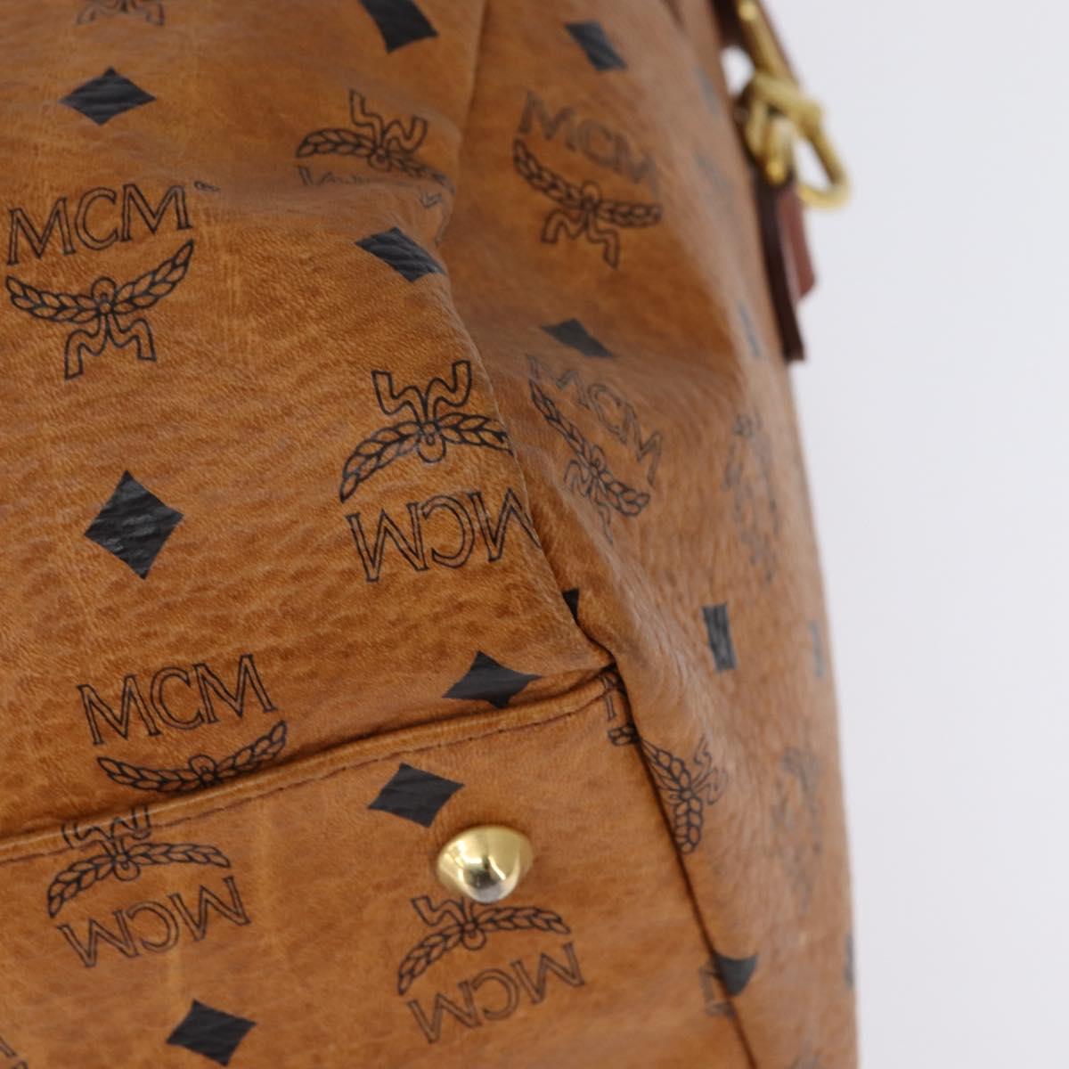 MCM Logogram Vicetos Boston Bag PVC Leather Brown Gold Auth gh882