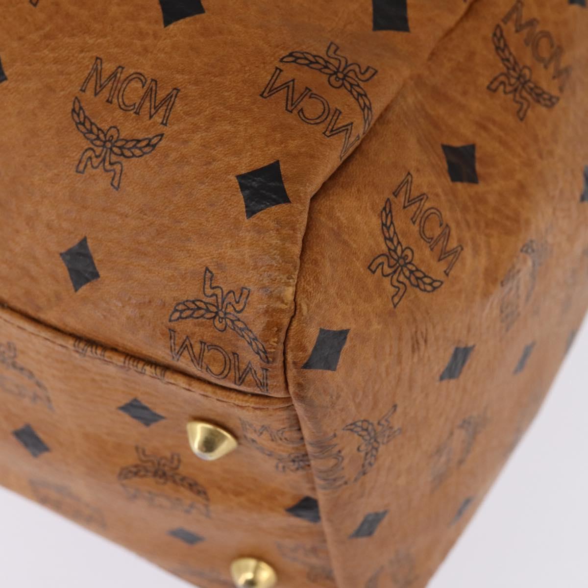 MCM Logogram Vicetos Boston Bag PVC Leather Brown Gold Auth gh882
