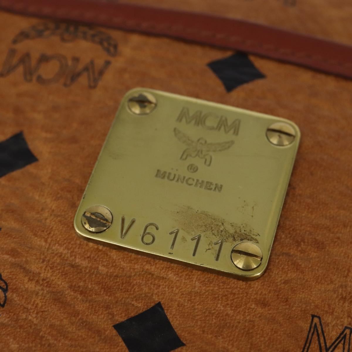 MCM Logogram Vicetos Boston Bag PVC Leather Brown Gold Auth gh882