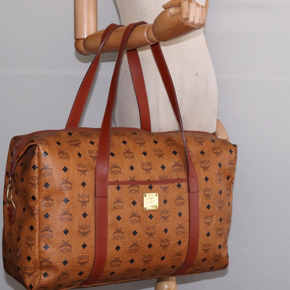 MCM Logogram Vicetos Boston Bag PVC Leather Brown Gold Auth gh882