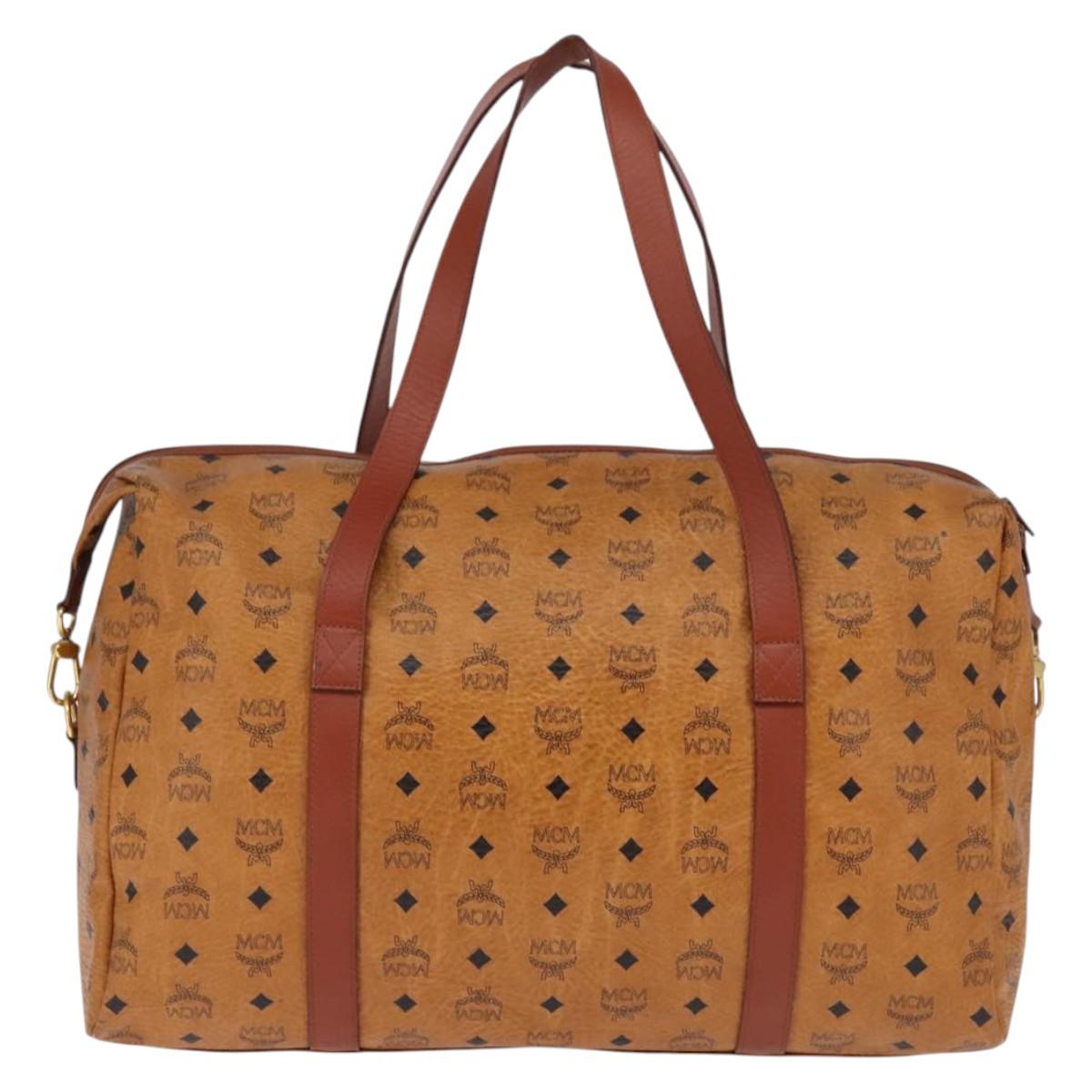 MCM Logogram Vicetos Boston Bag PVC Leather Brown Gold Auth gh882