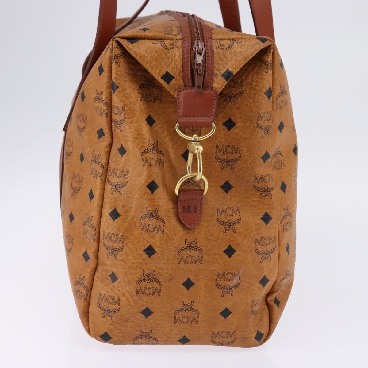 MCM Logogram Vicetos Boston Bag PVC Leather Brown Gold Auth gh882