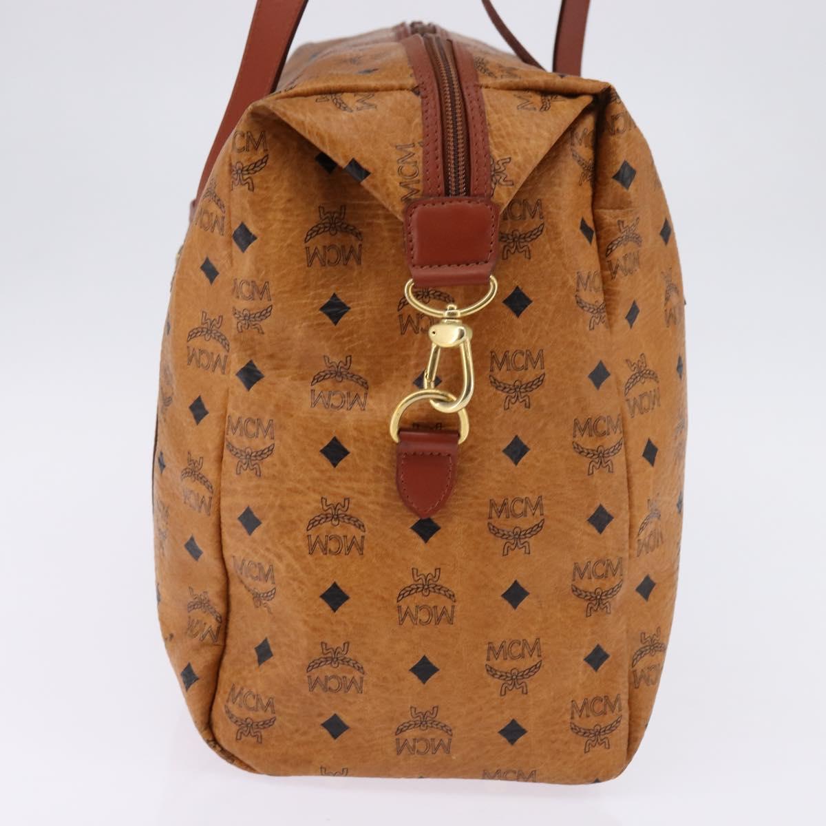 MCM Logogram Vicetos Boston Bag PVC Leather Brown Gold Auth gh882