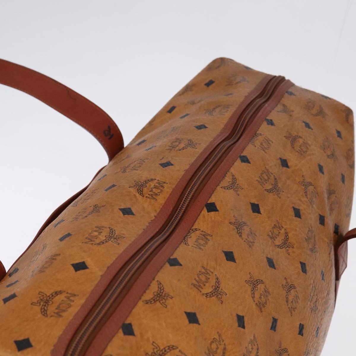 MCM Logogram Vicetos Boston Bag PVC Leather Brown Gold Auth gh882