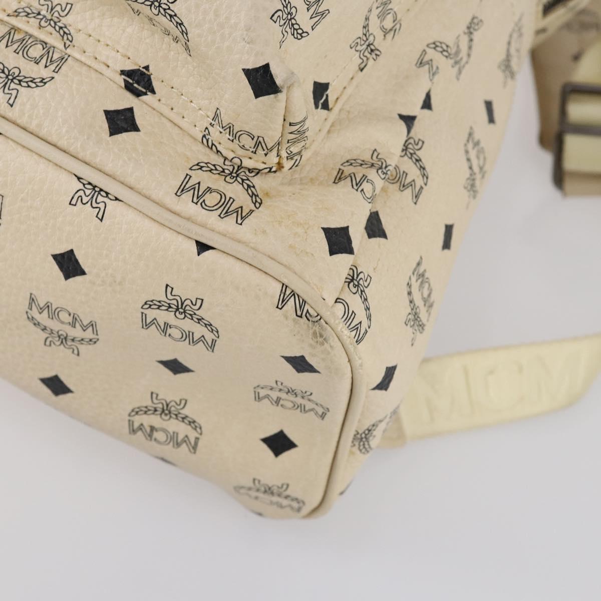 MCM Vicetos Logogram Backpack PVC Leather White Silver Auth gh883