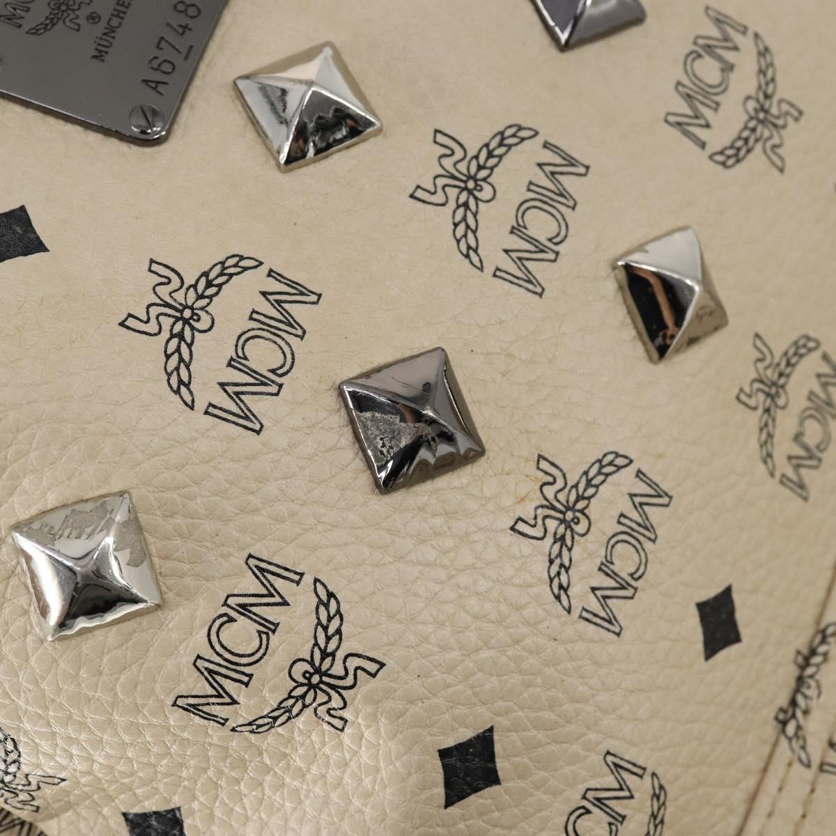 MCM Vicetos Logogram Backpack PVC Leather White Silver Auth gh883