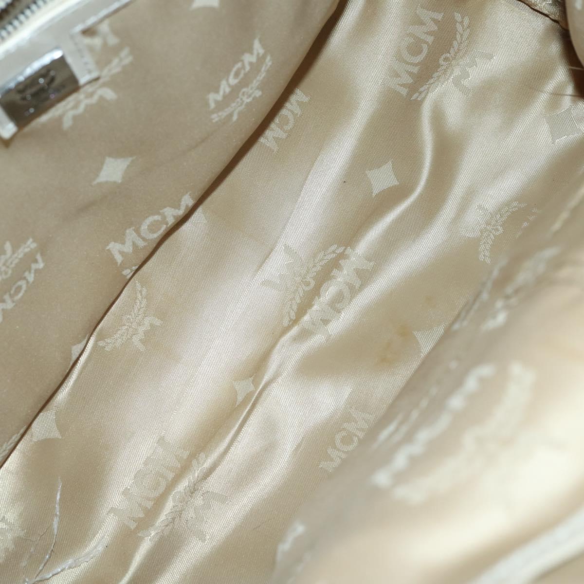 MCM Vicetos Logogram Backpack PVC Leather White Silver Auth gh883