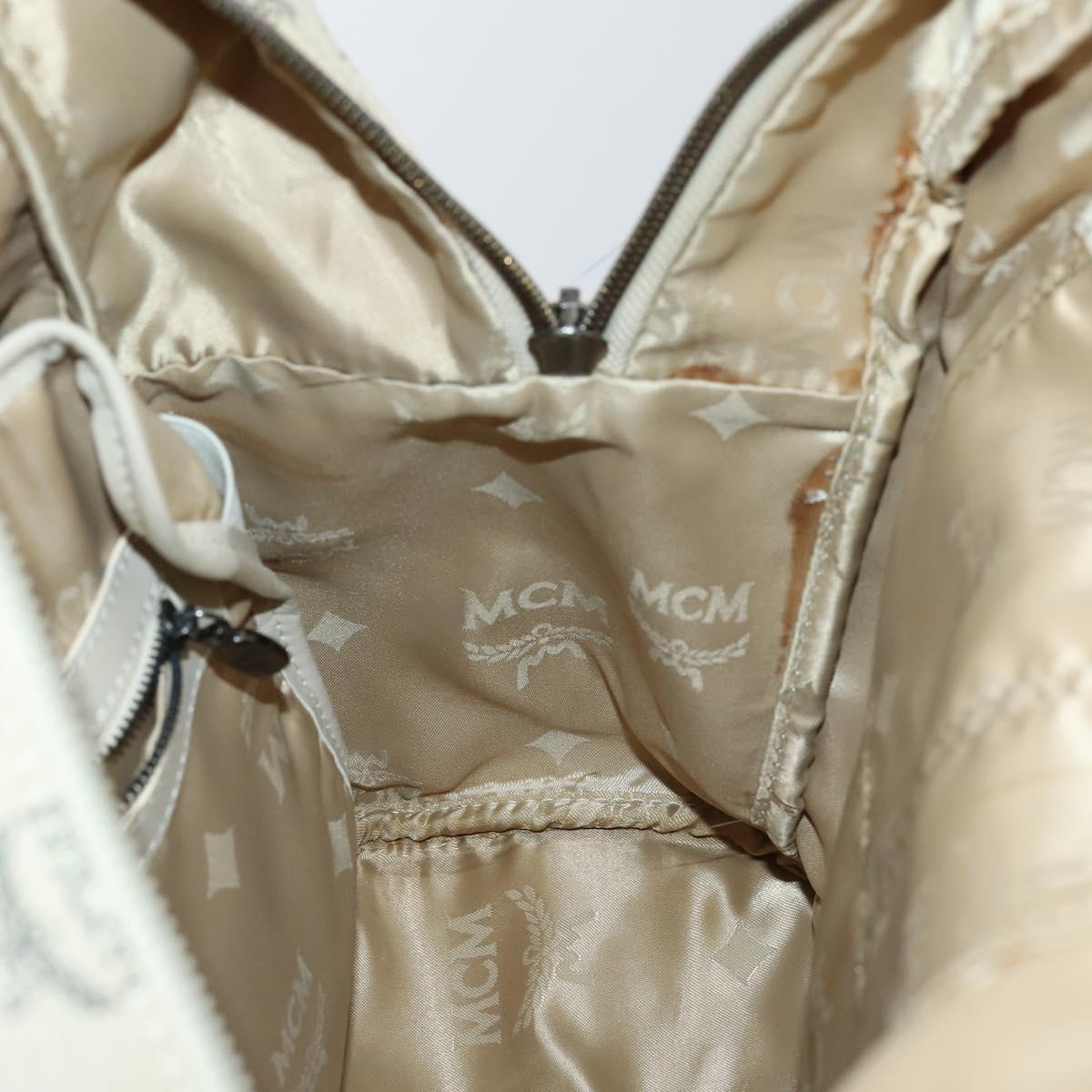 MCM Vicetos Logogram Backpack PVC Leather White Silver Auth gh883