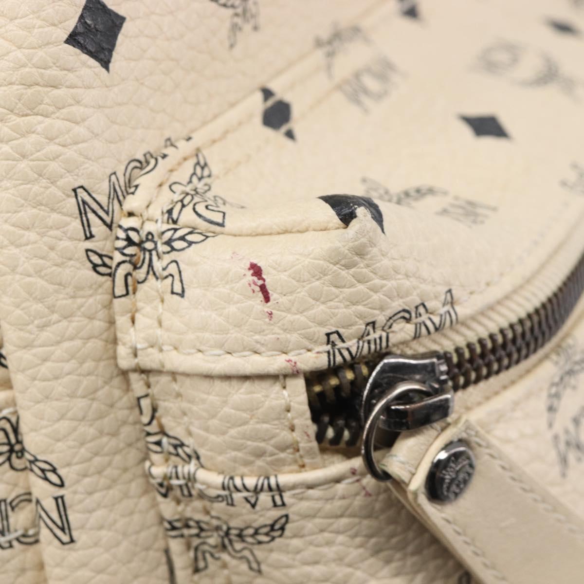 MCM Vicetos Logogram Backpack PVC Leather White Silver Auth gh883