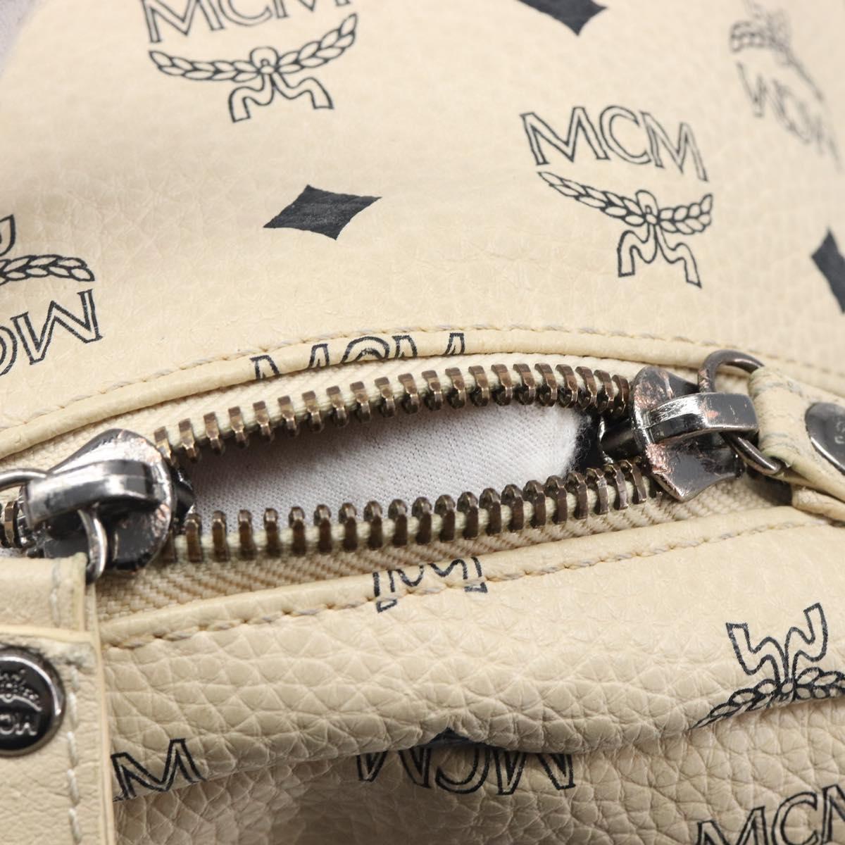 MCM Vicetos Logogram Backpack PVC Leather White Silver Auth gh883