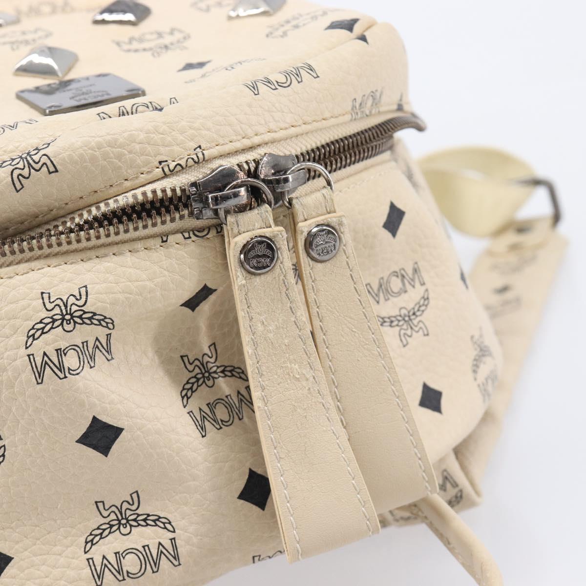 MCM Vicetos Logogram Backpack PVC Leather White Silver Auth gh883