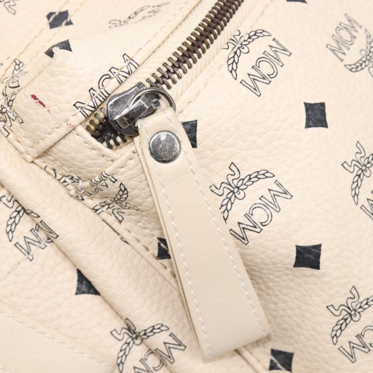 MCM Vicetos Logogram Backpack PVC Leather White Silver Auth gh883