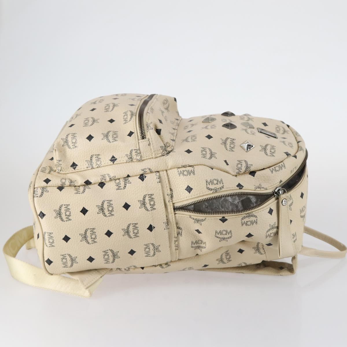 MCM Vicetos Logogram Backpack PVC Leather White Silver Auth gh883