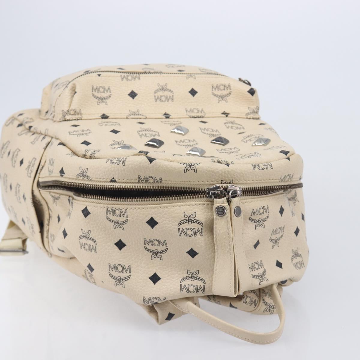 MCM Vicetos Logogram Backpack PVC Leather White Silver Auth gh883