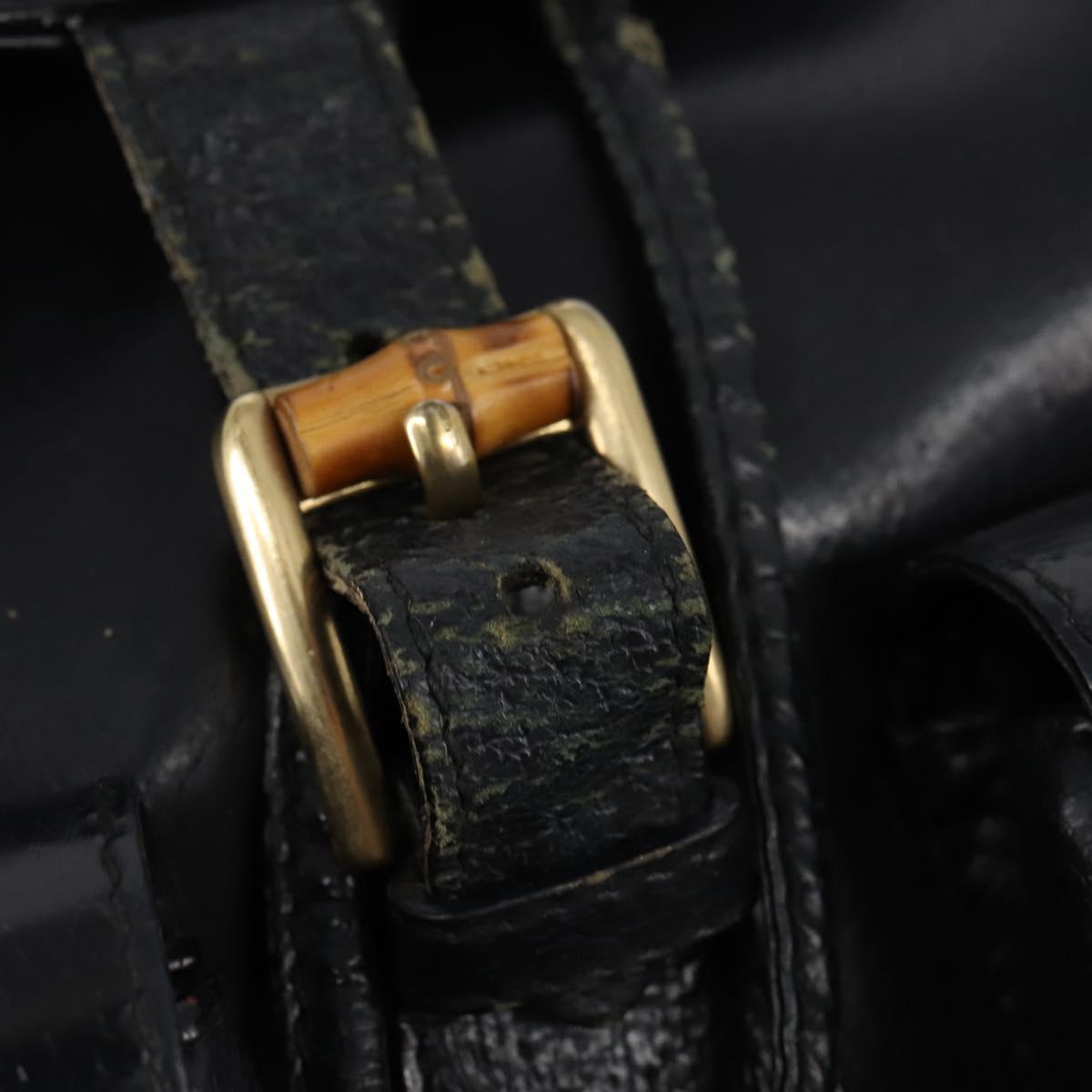 GUCCI Bamboo Backpack Leather Navy Gold 003 2058 0016 Auth gh884