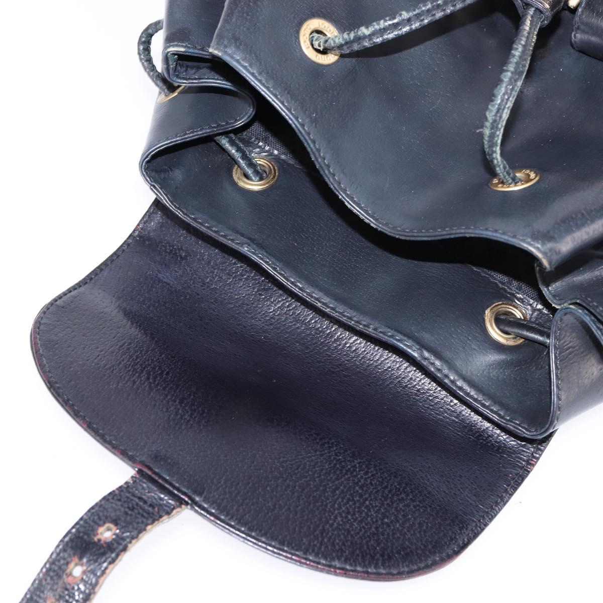 GUCCI Bamboo Backpack Leather Navy Gold 003 2058 0016 Auth gh884