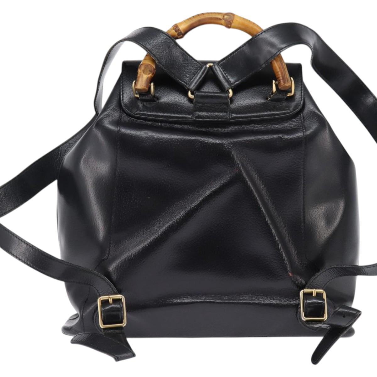 GUCCI Bamboo Backpack Leather Navy Gold 003 2058 0016 Auth gh884
