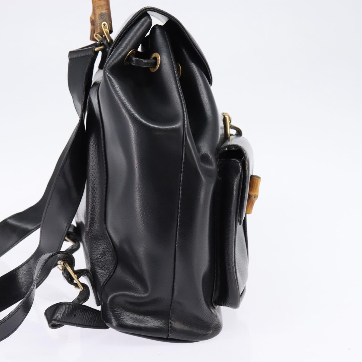 GUCCI Bamboo Backpack Leather Navy Gold 003 2058 0016 Auth gh884