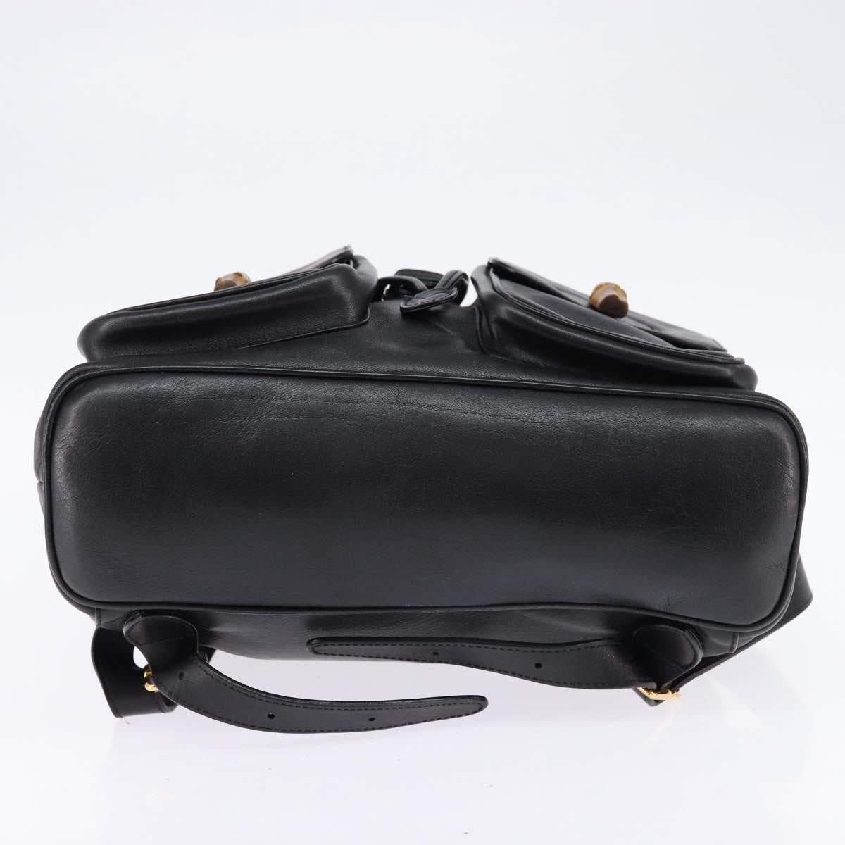 GUCCI Bamboo Backpack Leather Black Gold 003 1118 0016 Auth gh885