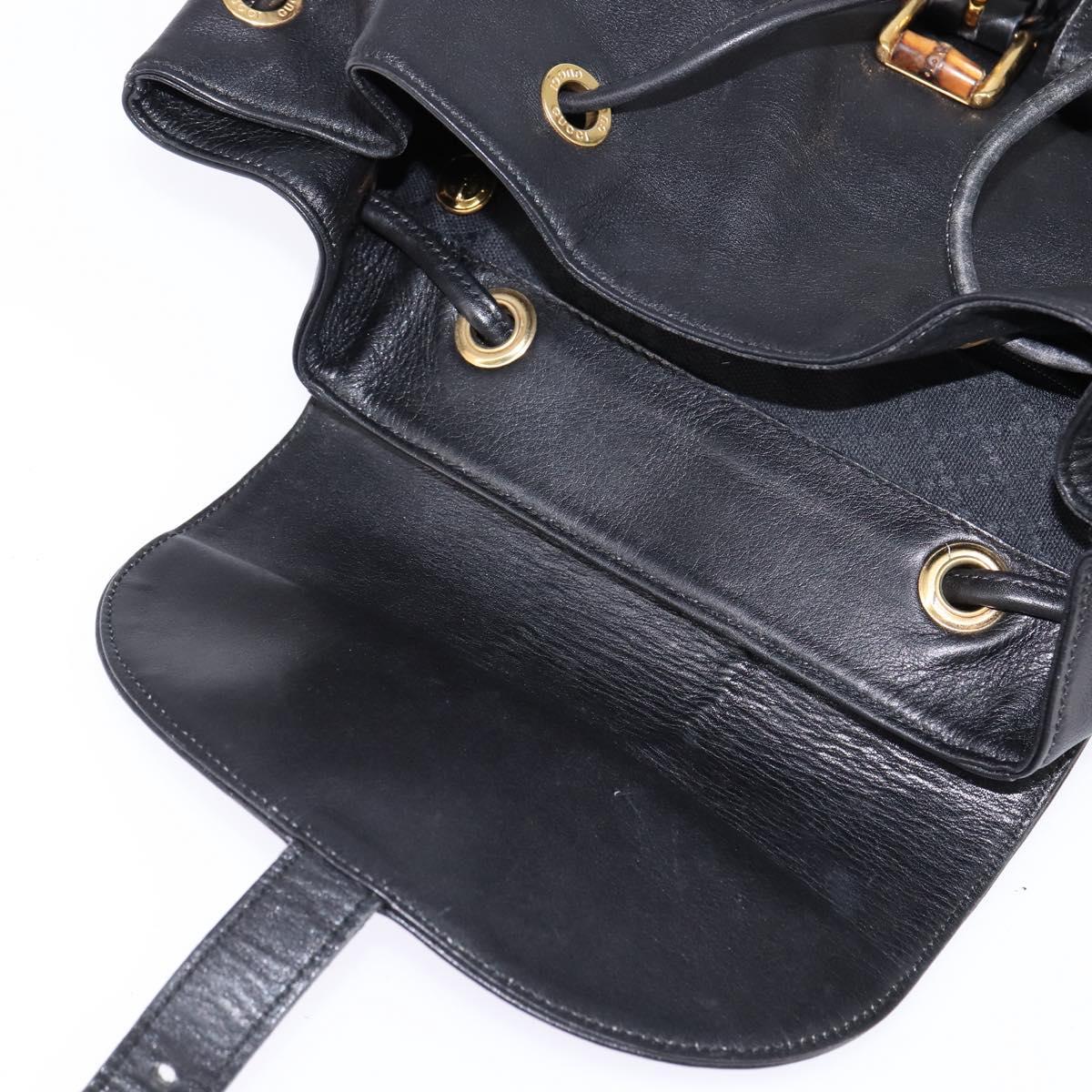 GUCCI Bamboo Backpack Leather Black Gold 003 1118 0016 Auth gh885