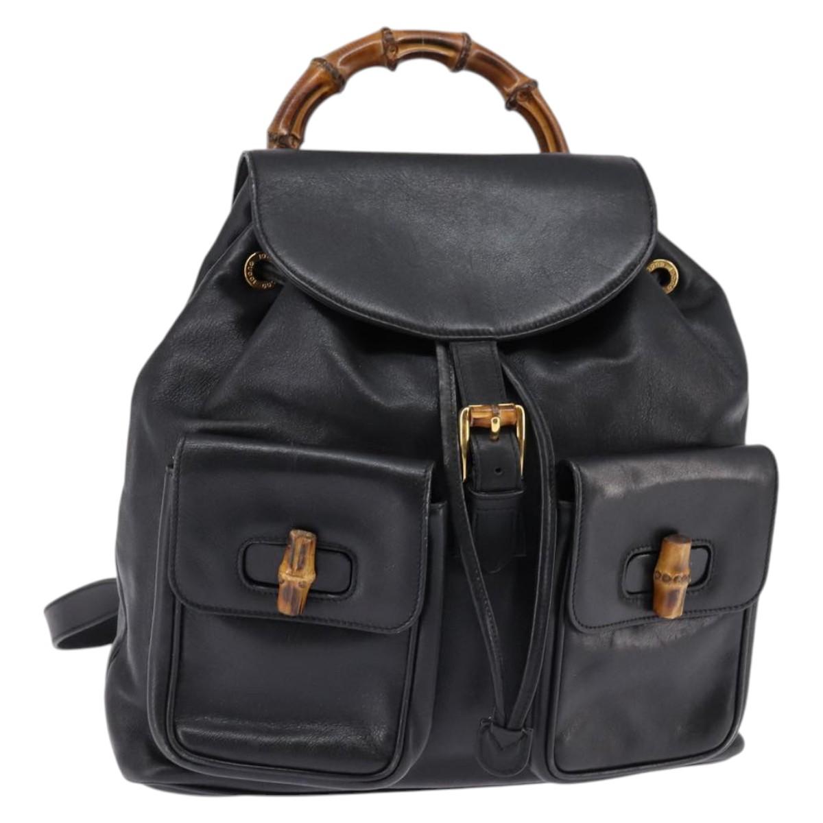 GUCCI Bamboo Backpack Leather Black Gold 003 1118 0016 Auth gh885