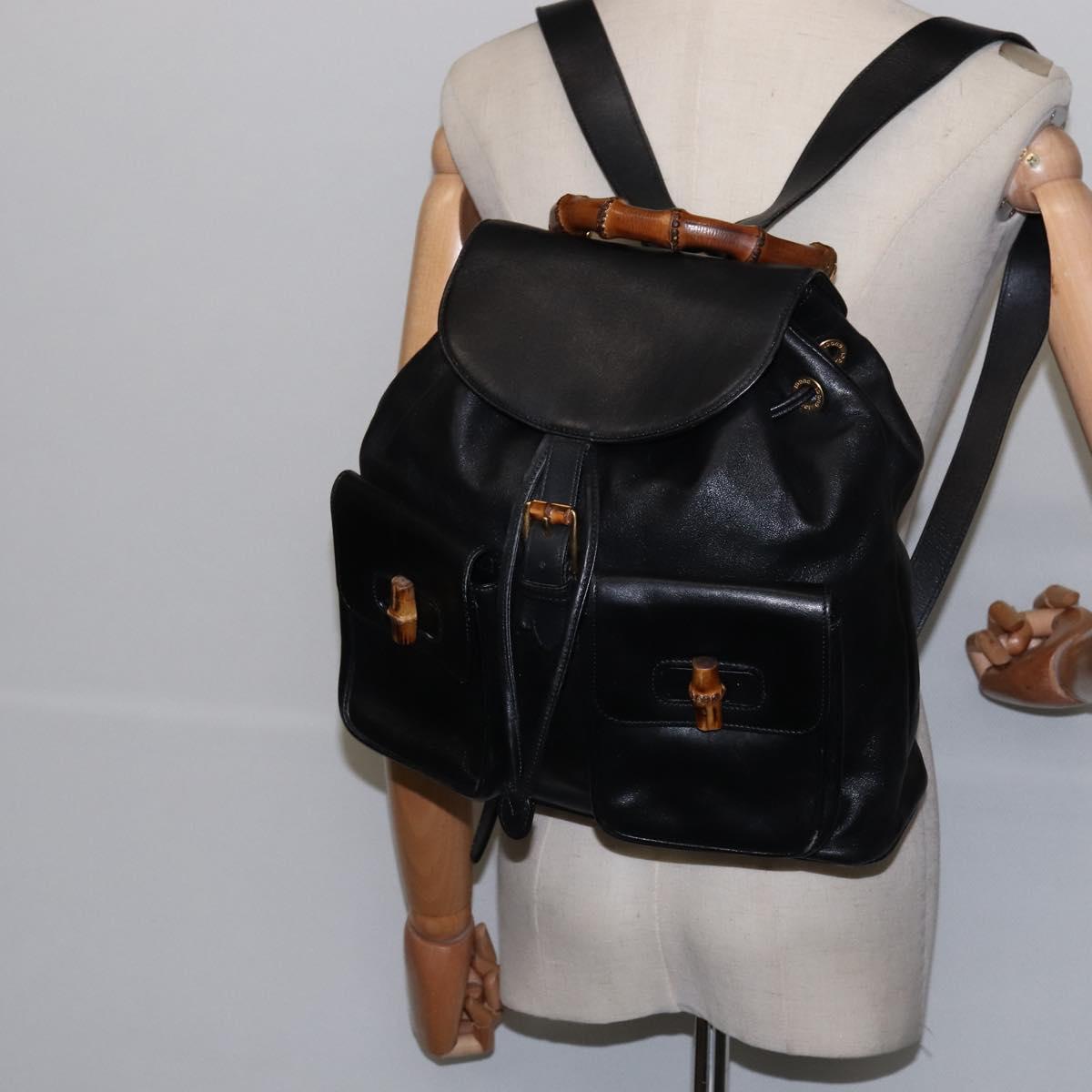 GUCCI Bamboo Backpack Leather Black Gold 003 1118 0016 Auth gh885
