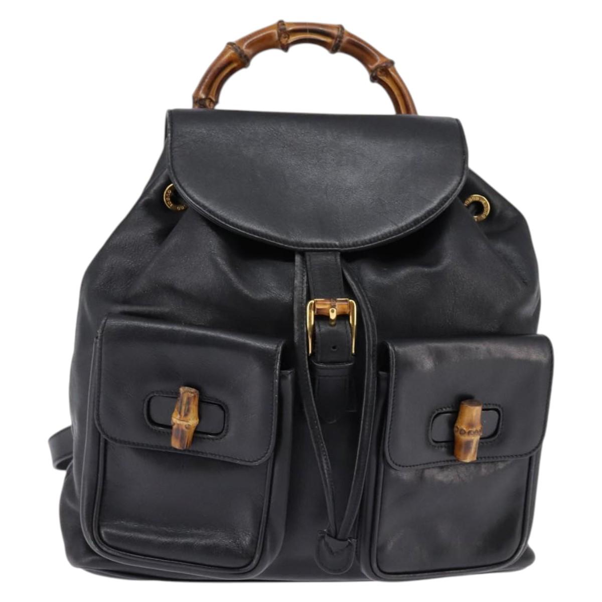 GUCCI Bamboo Backpack Leather Black Gold 003 1118 0016 Auth gh885