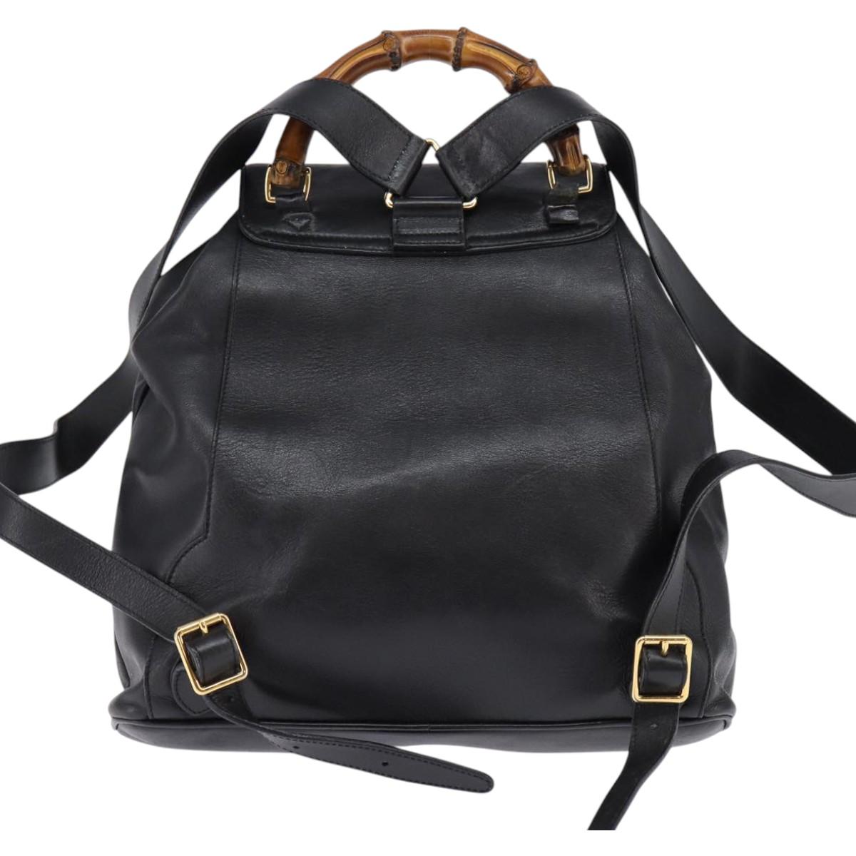 GUCCI Bamboo Backpack Leather Black Gold 003 1118 0016 Auth gh885