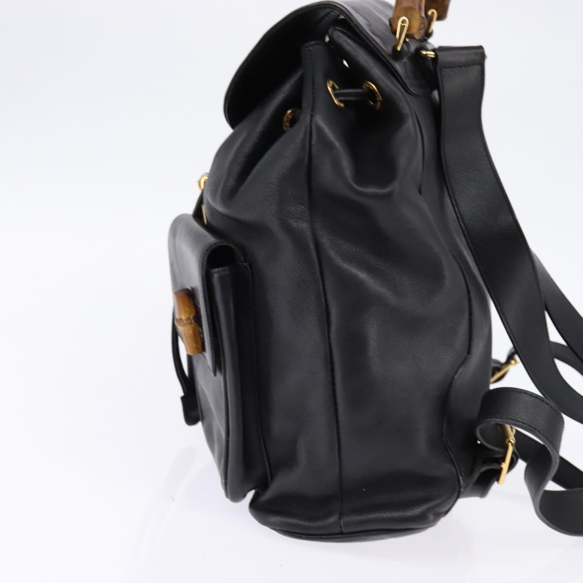 GUCCI Bamboo Backpack Leather Black Gold 003 1118 0016 Auth gh885